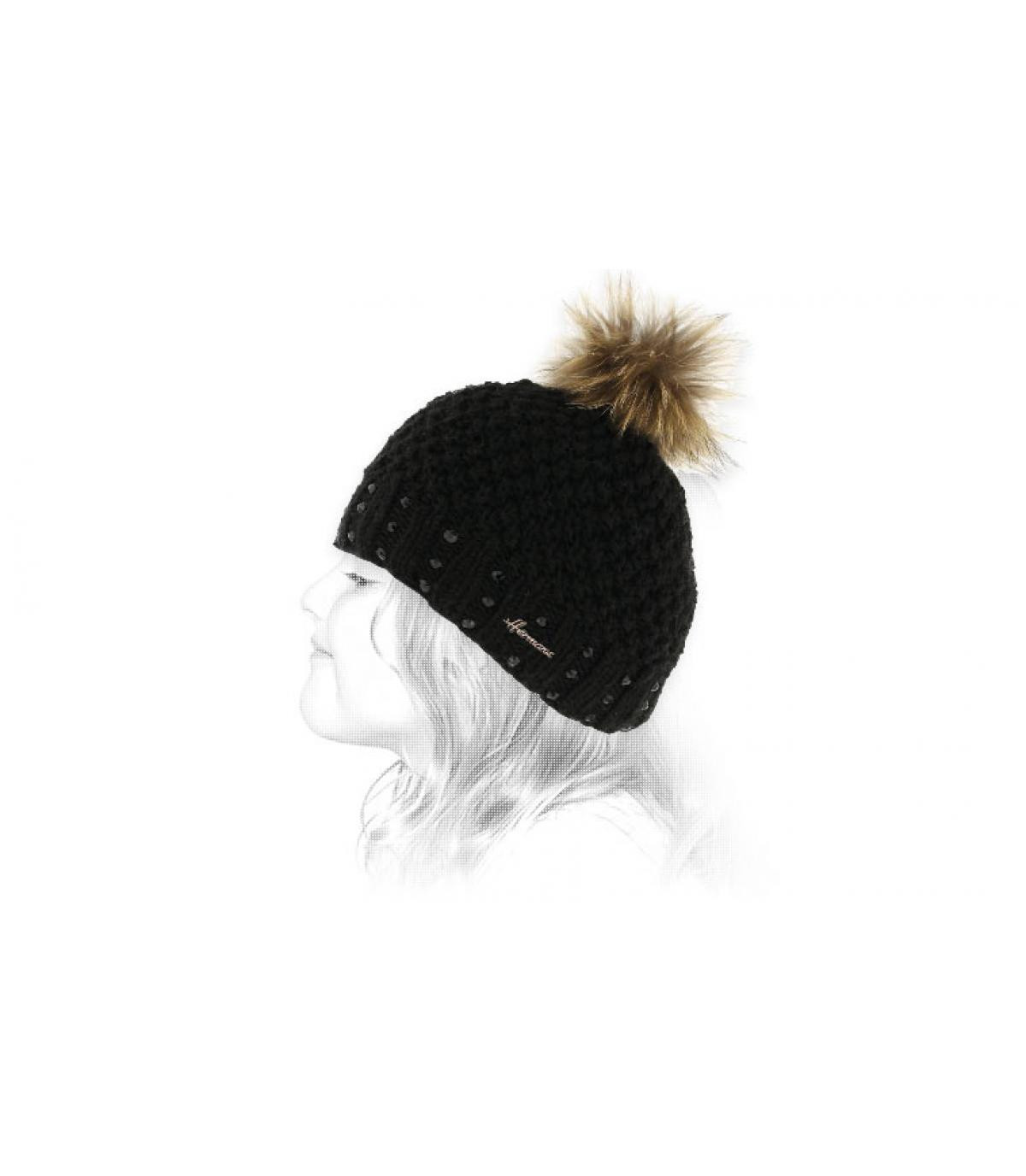 Kindermütze schwarz Fellbommel Isys Kids black Kindermütze schwarz Fellbommel Isys Kids black